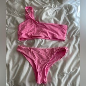 Zaful hot pink Unlined one shoulder bikini set size small